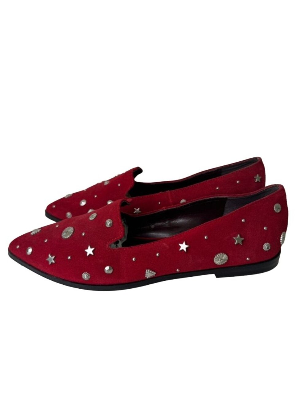 BCBGeneration Red Suede Studded Loafers Womens 7.5 Pointed Toe Flats